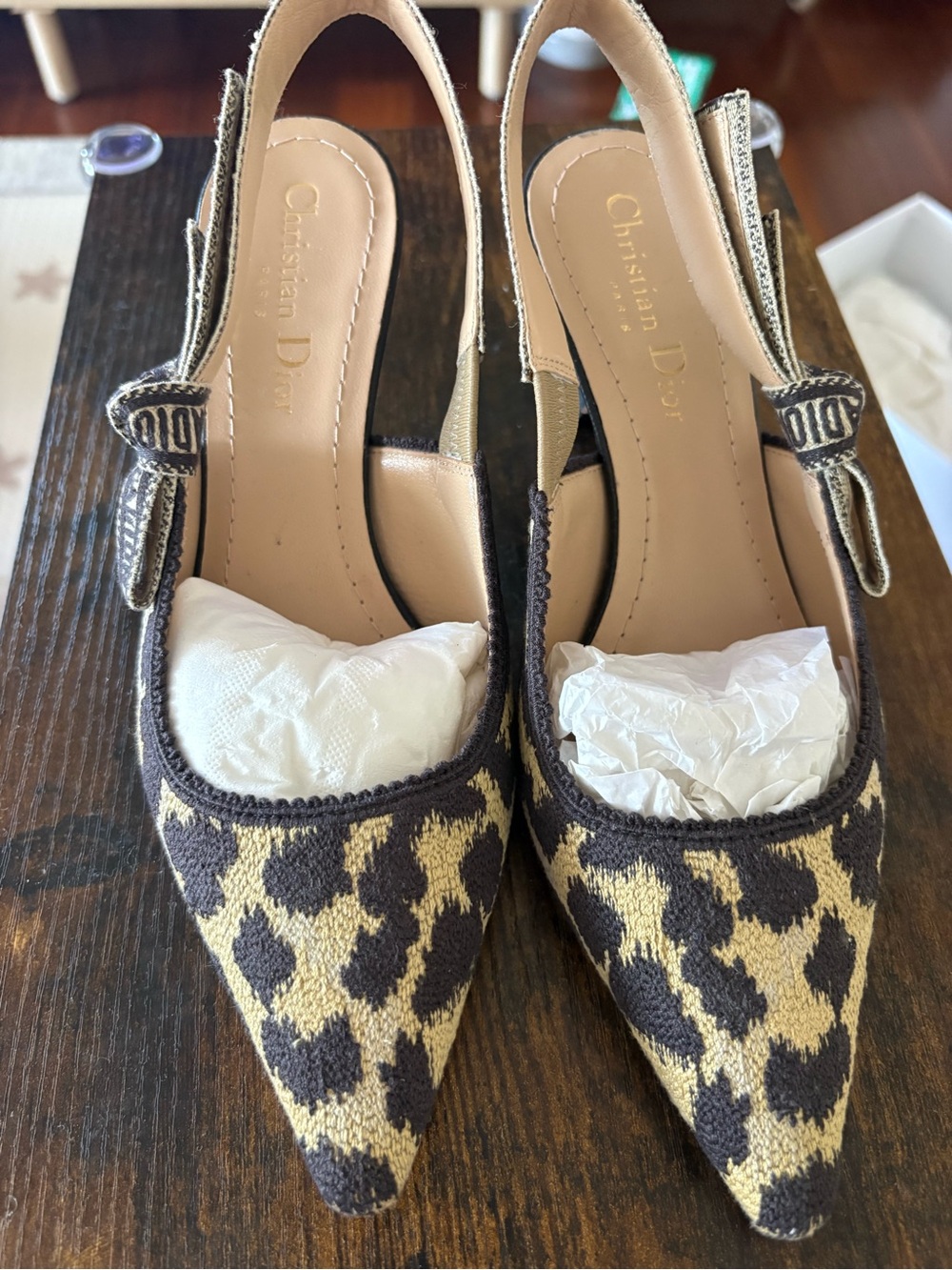 Dior Leopard-Print Slingback Pumps in Brown and Beige